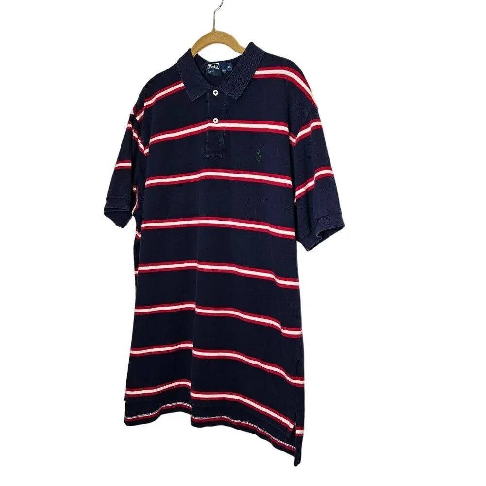 Polo By Ralph Lauren Mens Striped Short Sleeve Polo Shirt XL Blue Red White‎